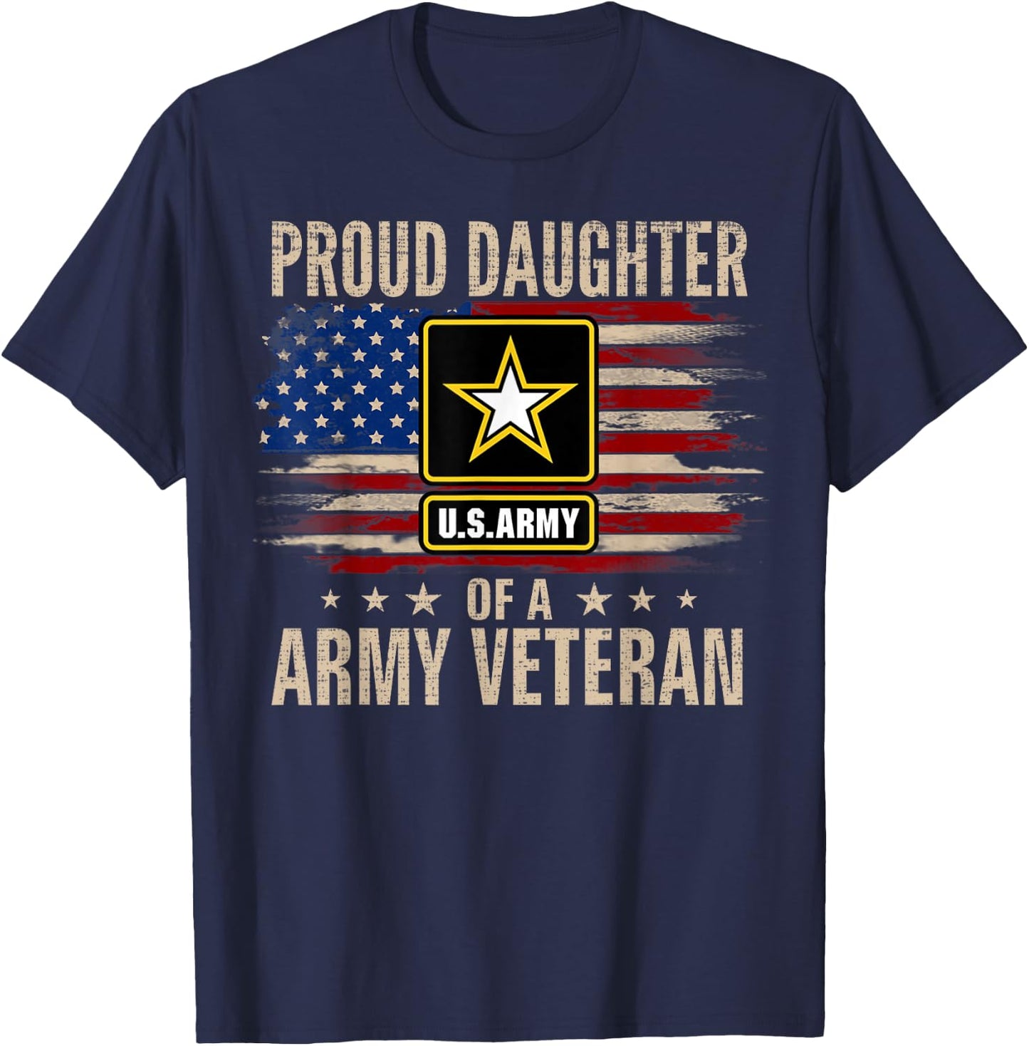 Vintage Proud Daughter of A Army Veteran with American Flag T-Shirt - T-Shirt | Navy