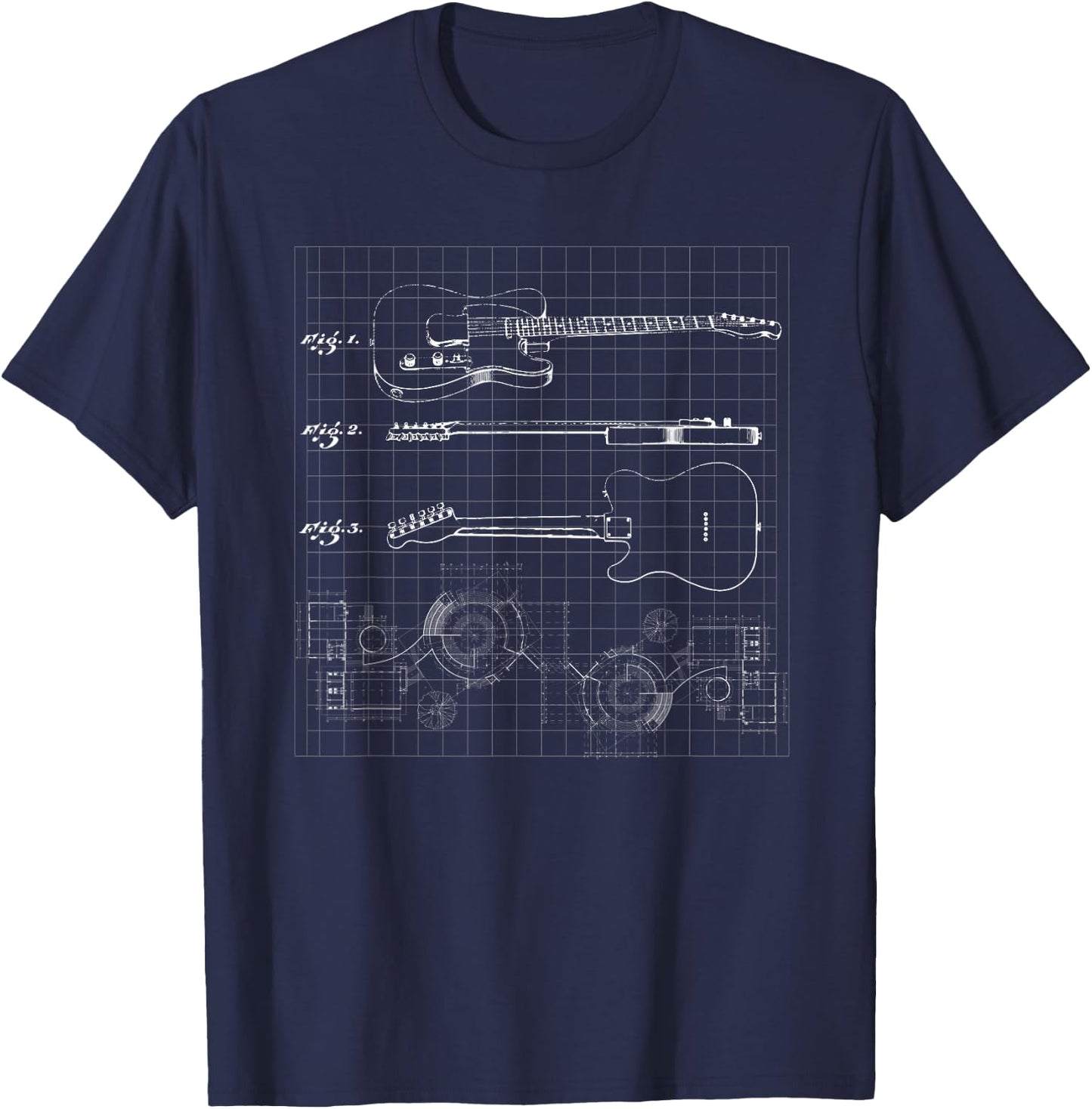 Guitar Patent Print 1955 I Vintage Patent Print Art Guitar T-Shirt - T-Shirt | Navy