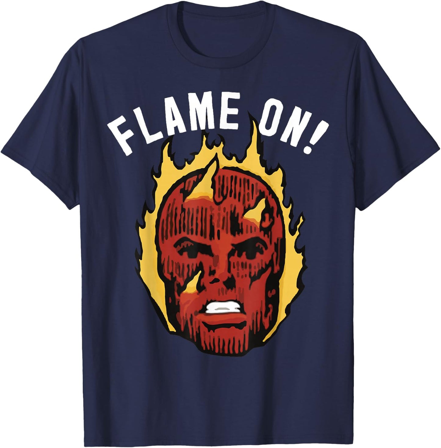 Marvel Fantastic Four The Human Torch Flame On Portrait T-Shirt - T-Shirt | Navy