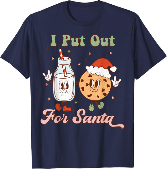 I Put Out For Santa Funny Milk And Cookie Christmas Retro T-Shirt - T-Shirt | Navy