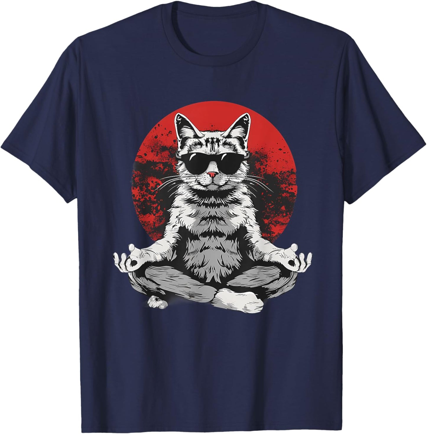 Meditation Cat Zen Buddha Yoga Spiritual Hindu Buddhist Women Kids T-Shirt - T-Shirt | Navy