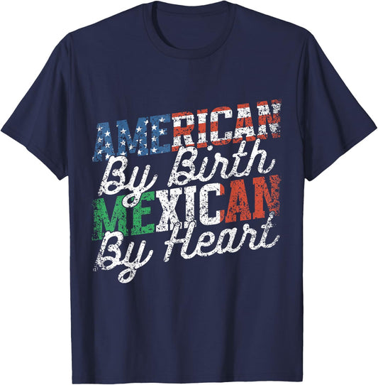 American By Birth Mexican By Heart Mexico Mexican American T-Shirt - T-Shirt | Navy