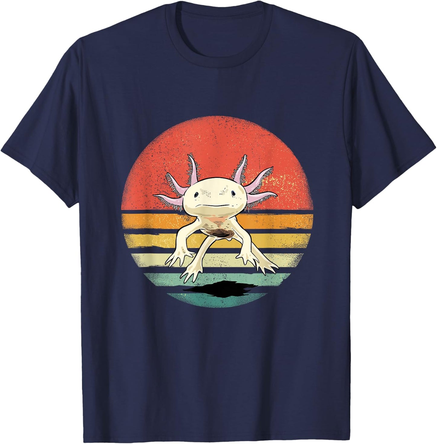 Wowsome! Adult Axolotl Retro Vintage - Black - Small T-Shirt - T-Shirt | Navy