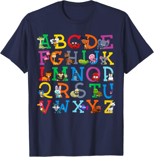 Zoo Animal Alphabet ABCs Animals Learning A-Z ABC Letters T-Shirt - T-Shirt | Navy
