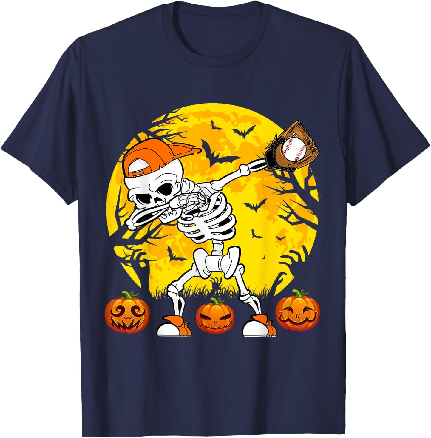 Baseball Halloween Dabbing Skeleton Funny Halloween Baseball T-Shirt - T-Shirt | Navy