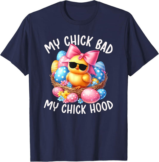 My Chick Bad My Chick Hood Funny Chicken Easter Day Retro T-Shirt - T-Shirt | Navy