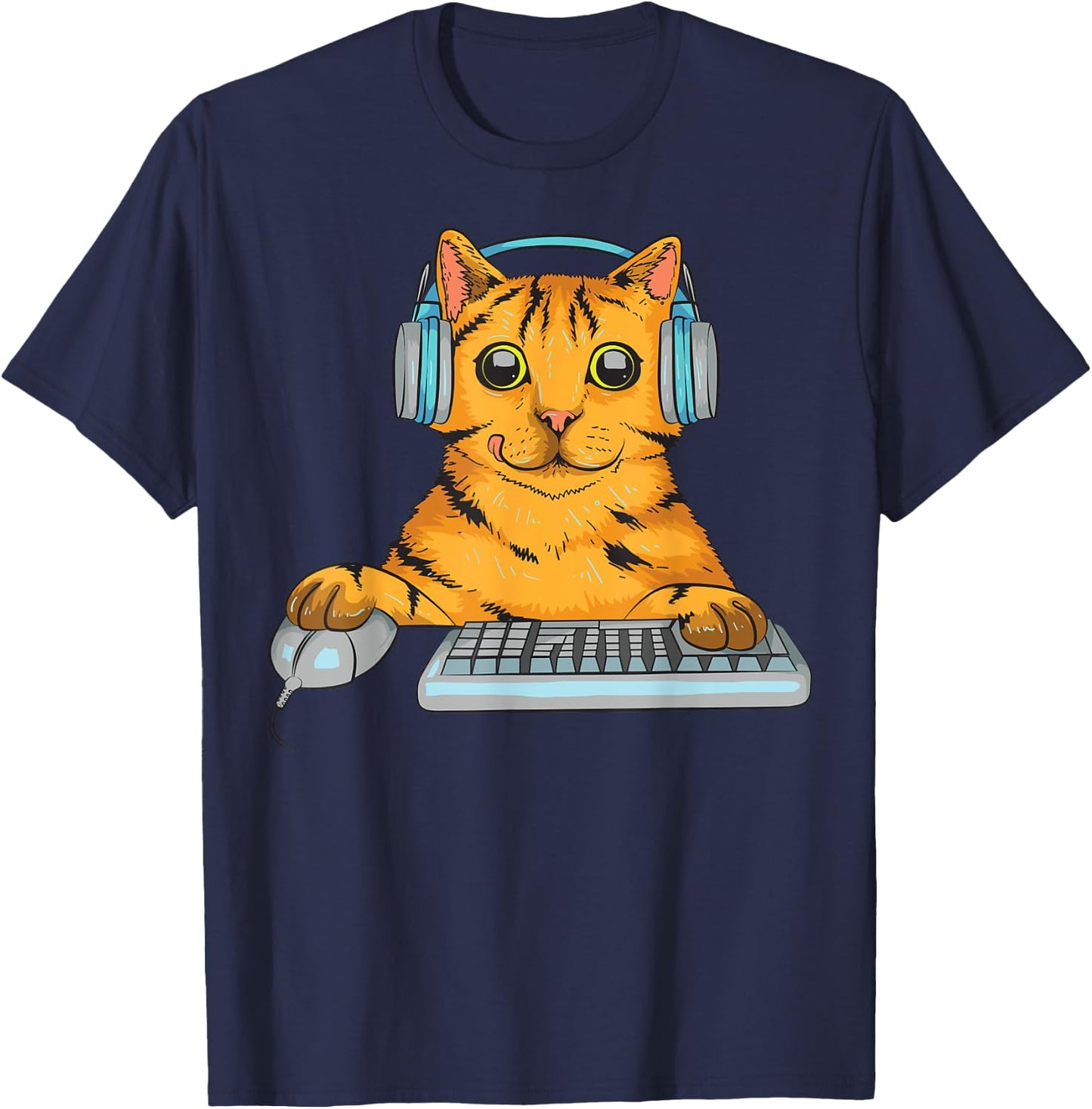 Cute Cat Gamer Gift | Funny Kitten Computer Game Playing T-Shirt - T-Shirt | Navy