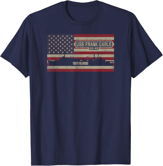 USS Frank Cable AS-40 Submarine Tender Ship American Flag T-Shirt - T-Shirt | Navy
