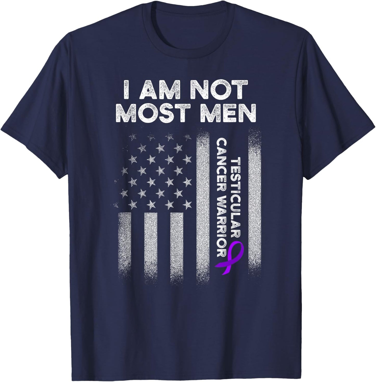 Testicular Cancer Survivor Most Men Purple Ribbon Warrior T-Shirt - T-Shirt | Navy