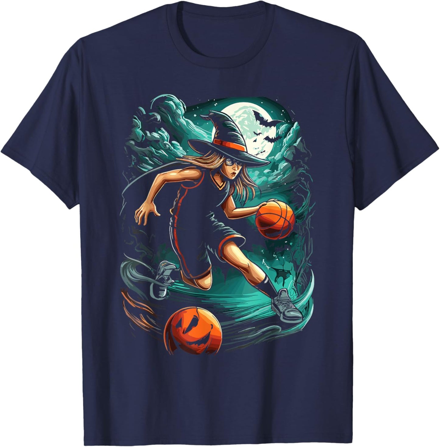 Ball Game Basketball Halloween Witch T-Shirt - T-Shirt | Navy