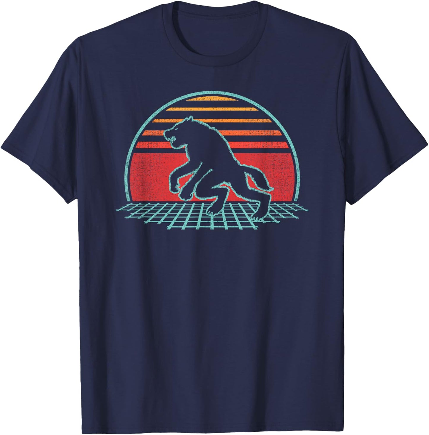Werewolf Retro Vintage 80s Style Gift T-Shirt - T-Shirt | Navy