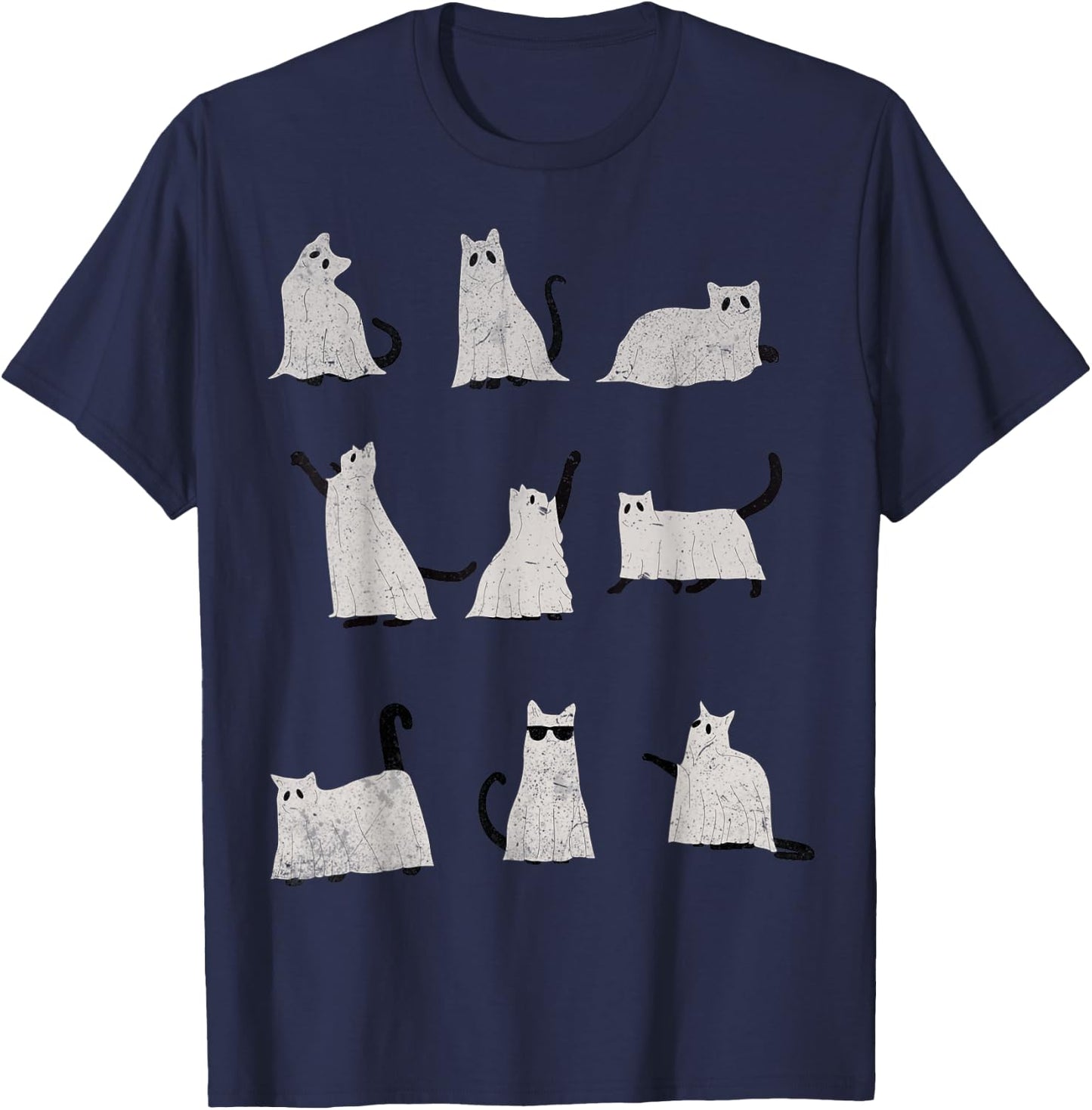 Scary Boo Cute Ghost Cat Kitty Vintage Halloween Costume Women Kids T-Shirt - T-Shirt | Navy
