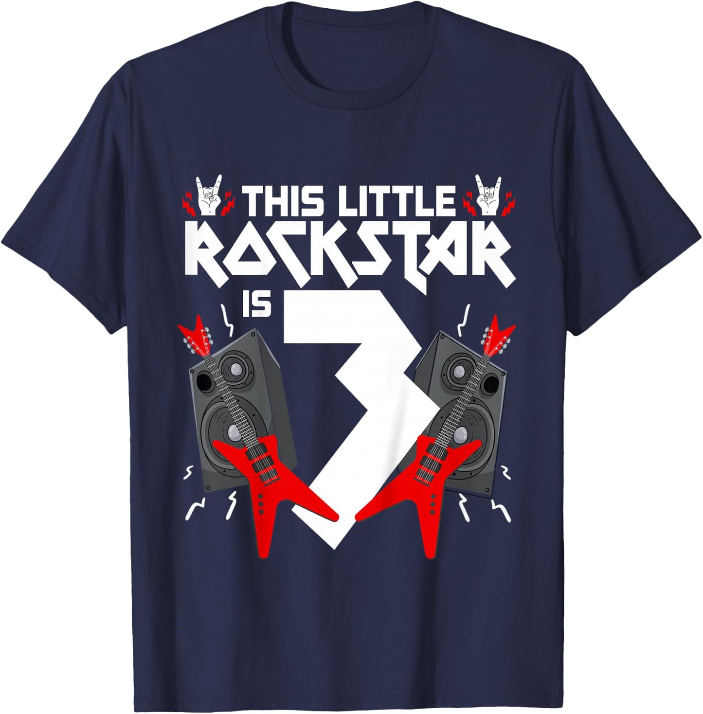 3 Year Old Rock And Roll Star Birthday Party Guitar 3rd Gift T-Shirt - T-Shirt | Navy