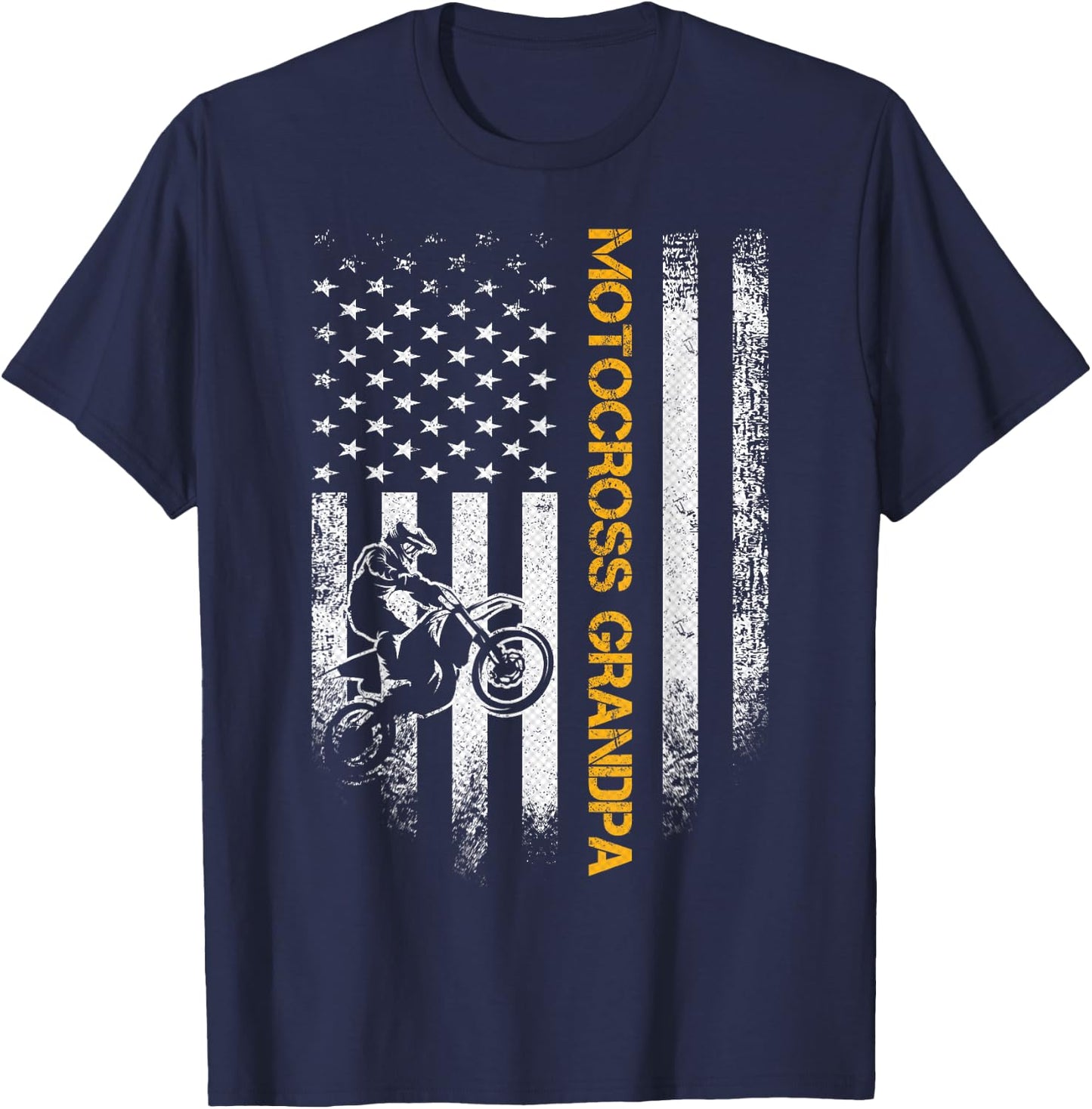 American Flag Proud Motocross Dirt Bike Grandpa Silhouette Women Men T-Shirt - T-Shirt | Navy