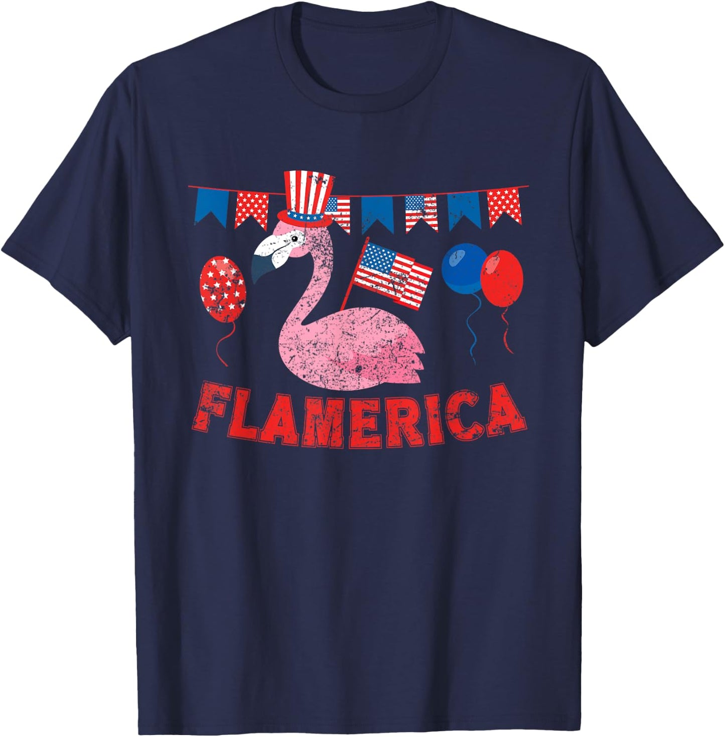 Flamerica American Patriotic Flamingo Flag Fourth Of July T-Shirt - T-Shirt | Navy