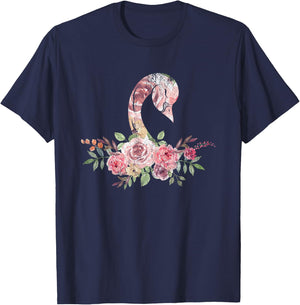 Flower Crown Women Girls Gift Pretty Animal Vintage Swan T-Shirt - T-Shirt | Navy