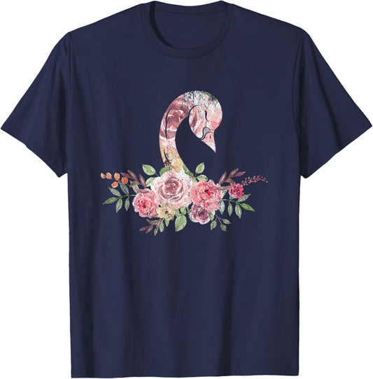 Flower Crown Women Girls Gift Pretty Animal Vintage Swan T-Shirt - T-Shirt | Navy