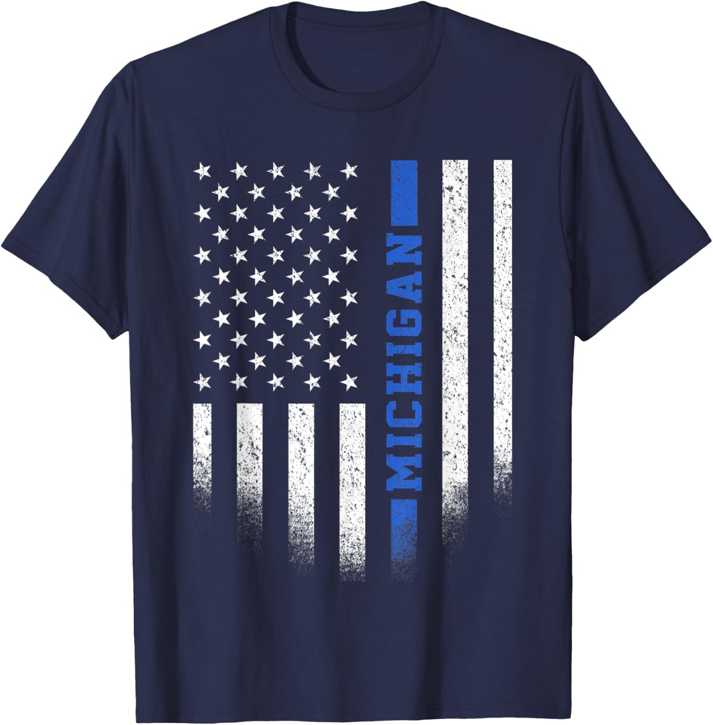 Michigan Blue Line US Flag State MI Police Officer T-Shirt - T-Shirt | Navy