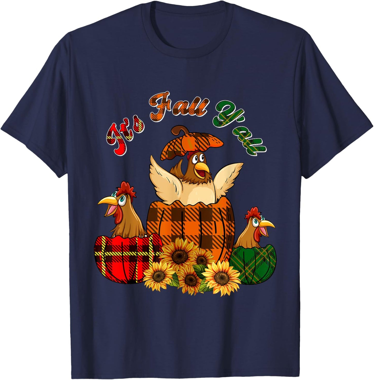 It's Autumn Y'all Thanksgiving Chickens Inside Fall Pumpkins T-Shirt - T-Shirt | Navy