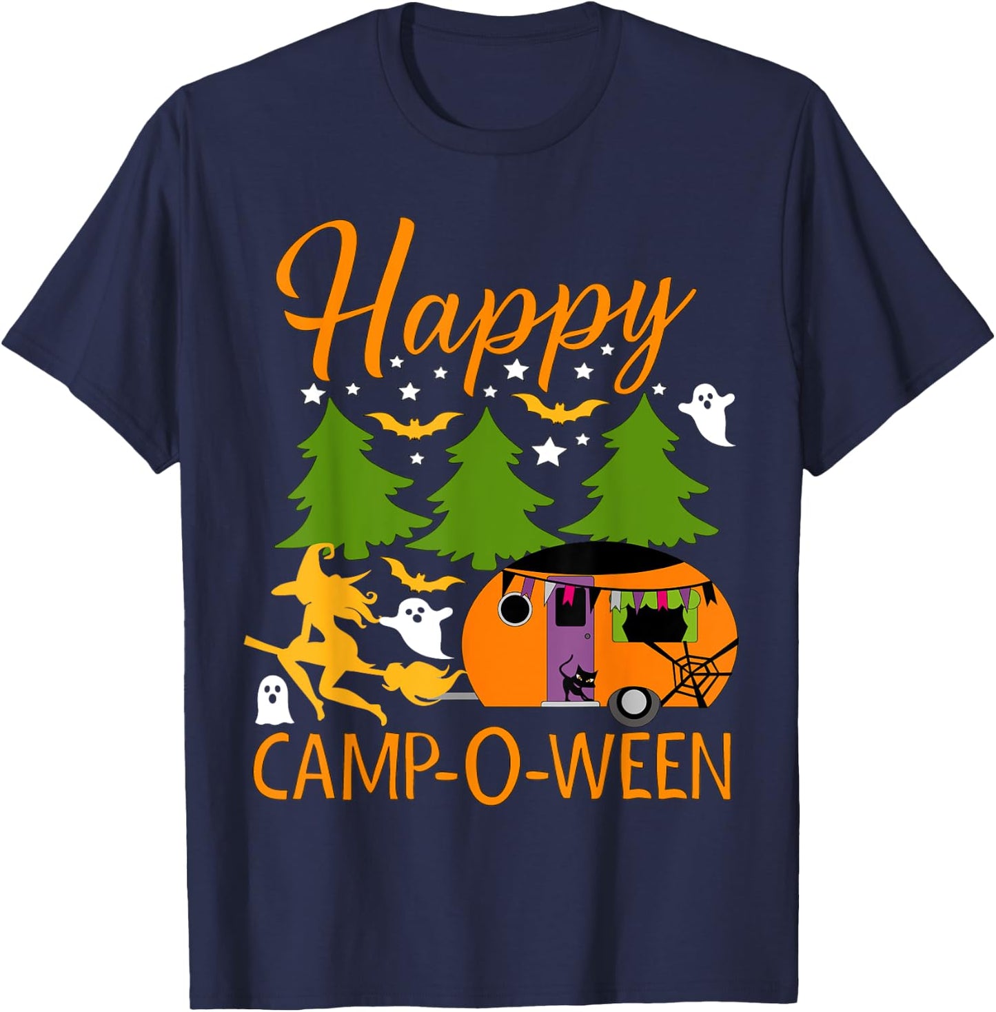 Happy Camp-O-Ween Halloween Camping Camper T-Shirt - T-Shirt | Navy