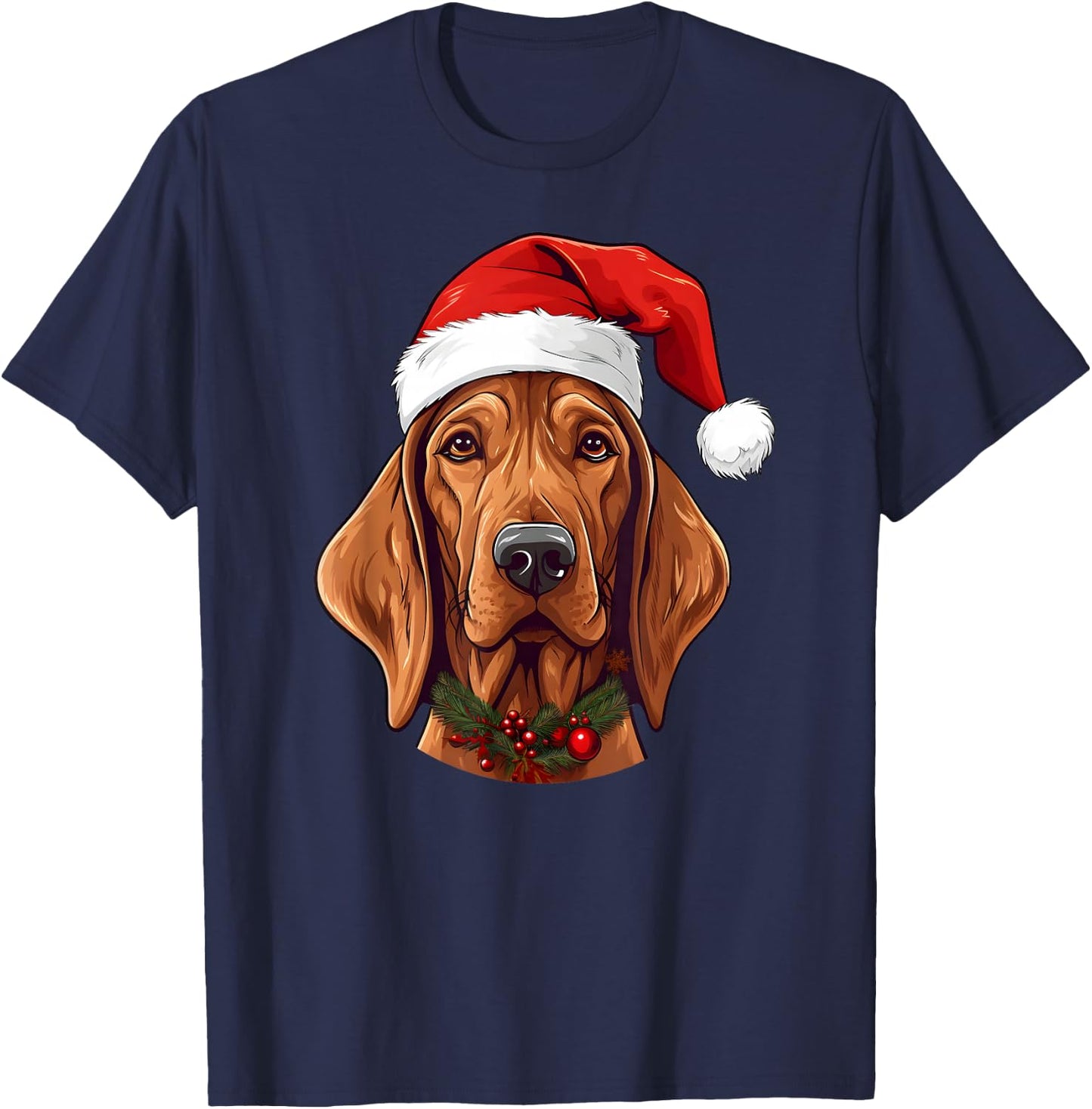 Redbone Coonhound Santa Hat Christmas Sweater Pet Dogs T-Shirt - T-Shirt | Navy