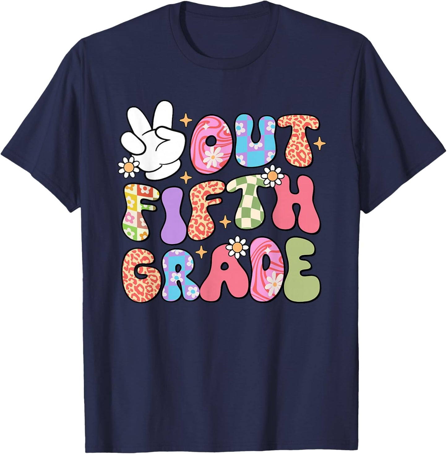 Retro Groovy Peace Out 5th Grade Funny Last Day Of School T-Shirt - T-Shirt | Navy
