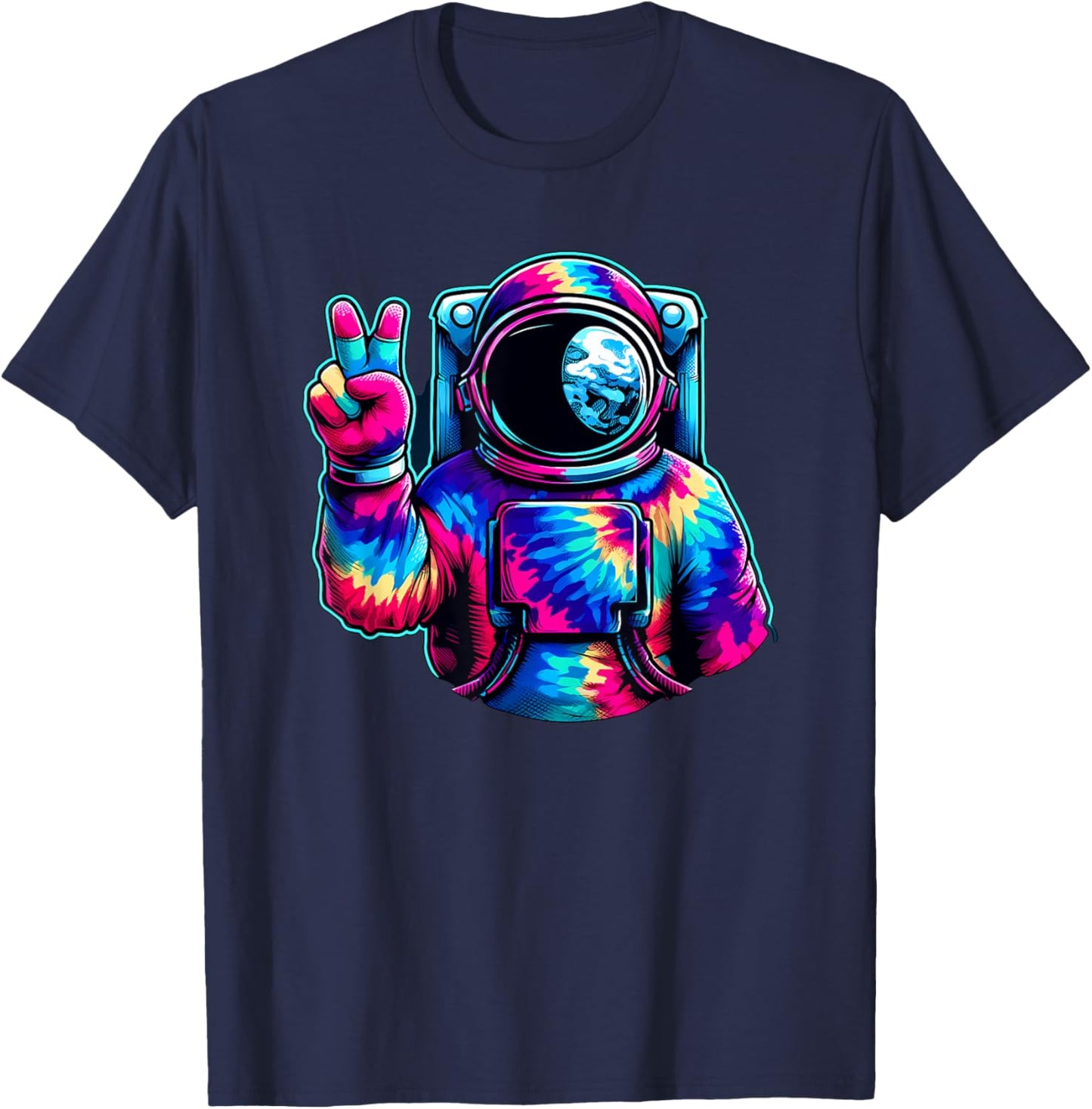 Peace Sign Tie Dye Astronaut T-Shirt - T-Shirt | Navy