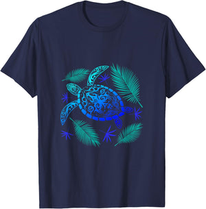 Turtle Palm Tree Vacation Summer Tortoise Funny Turtle Men Women Girls Kids T-Shirt - T-Shirt | Navy
