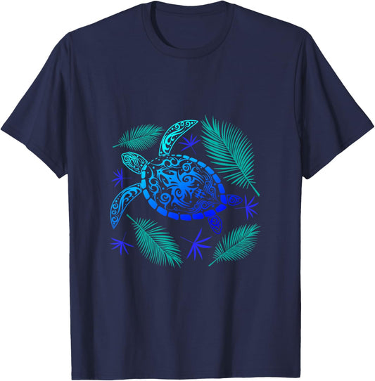 Turtle Palm Tree Vacation Summer Tortoise Funny Turtle Men Women Girls Kids T-Shirt - T-Shirt | Navy