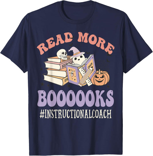 Instructional Coach Halloween Read More Books Ghost Groovy T-Shirt - T-Shirt | Navy