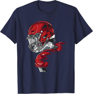 Young Quarterback Football Player in red with a Helmet T-Shirt - T-Shirt | Navy
