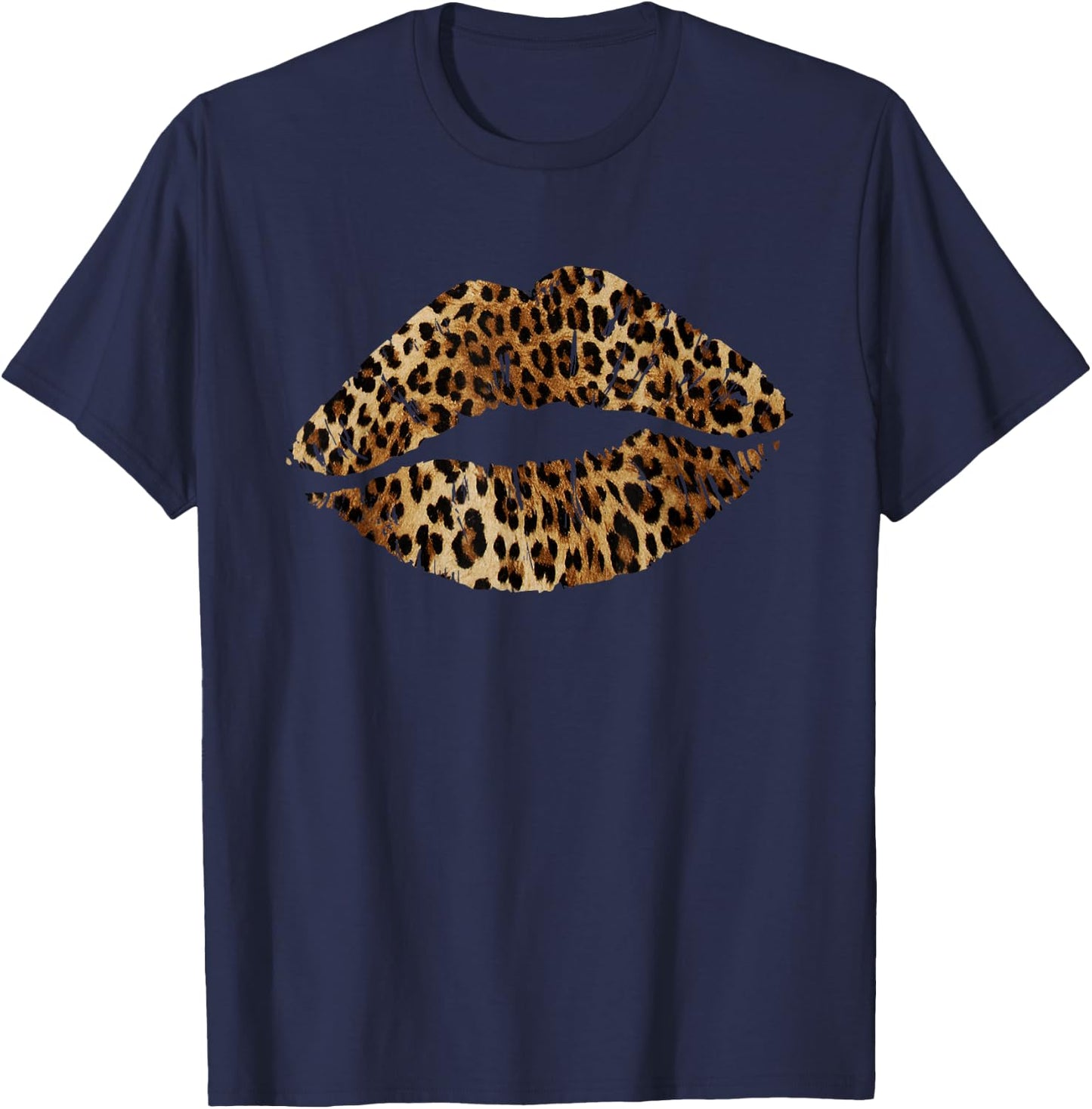 Leopard Lips Trendy Kiss Mouth Women Cheetah Animal Print T-Shirt - T-Shirt | Navy