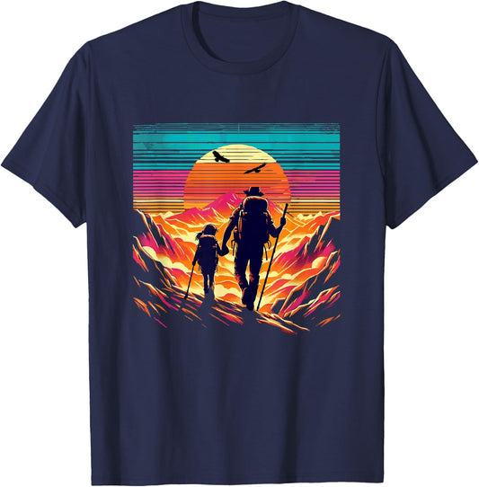father daughter hiking mountain Camping Buddies Daughter dad T-Shirt - T-Shirt | Navy