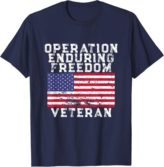 Operation Enduring Freedom Veteran - Vintage US Flag T-Shirt - T-Shirt | Navy