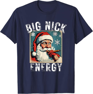 Big Nick Energy Funny Christmas Vintage Santa Smoking Cigar T-Shirt - T-Shirt | Navy