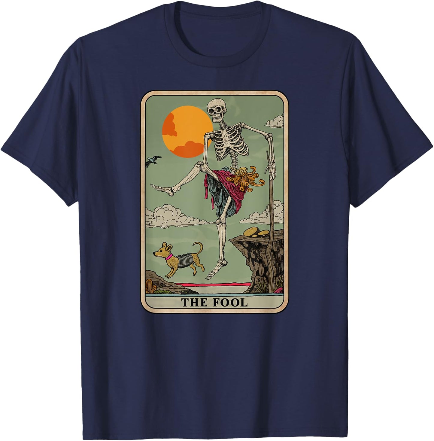 Skeleton Tarot Card The Fool Riding Unicorn Design T-Shirt - T-Shirt | Navy