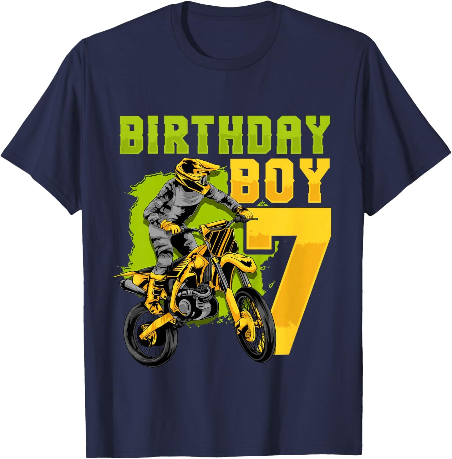 7th Birthday Gift Party Motocross Dirt Bike Racer 7 Years T-Shirt - T-Shirt | Navy