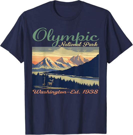 Olympic National Park Washington Hiking Camping T-Shirt - T-Shirt | Navy