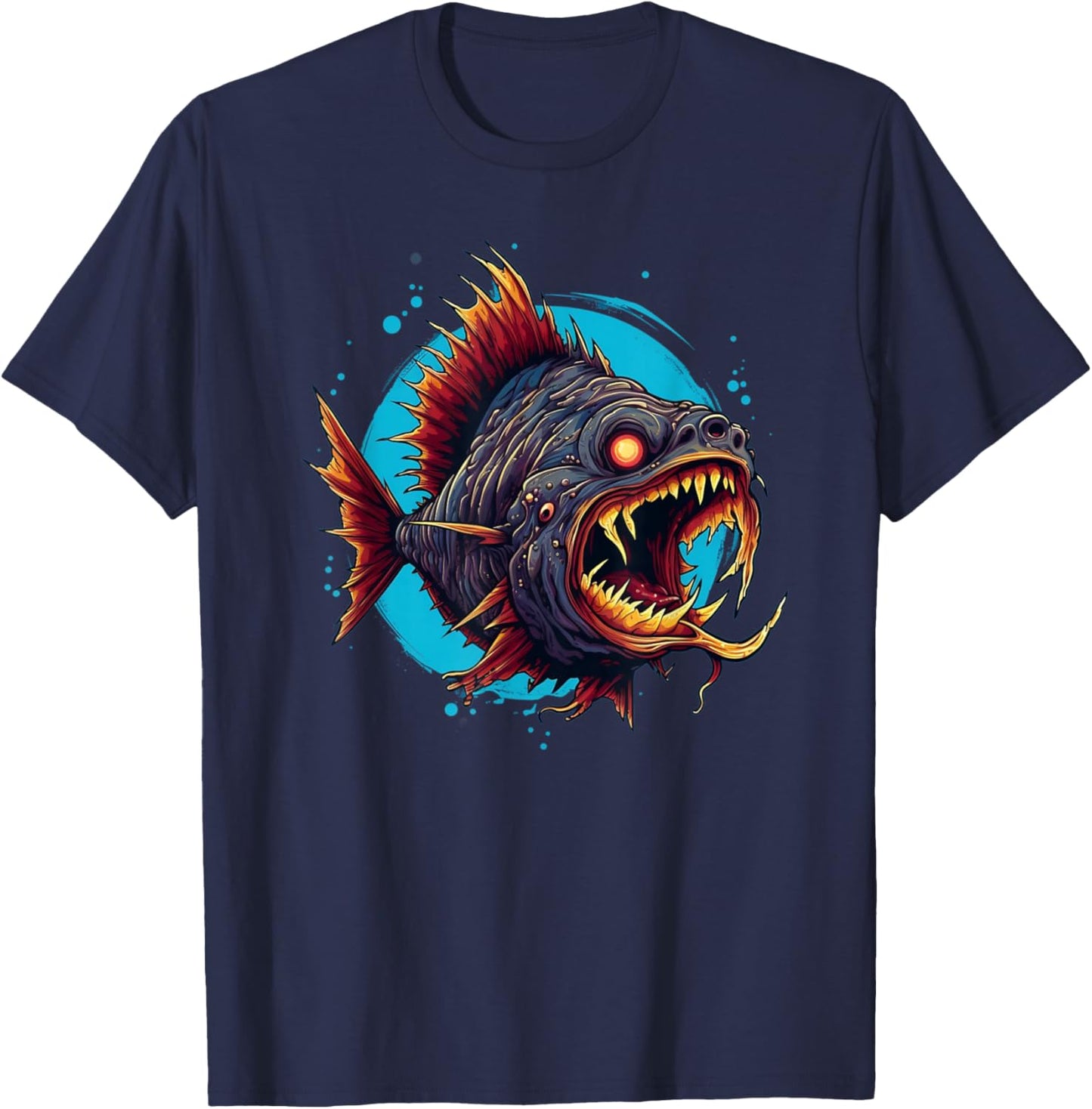 Crazy looking Piranha for Monster Fish Lovers T-Shirt - T-Shirt | Navy