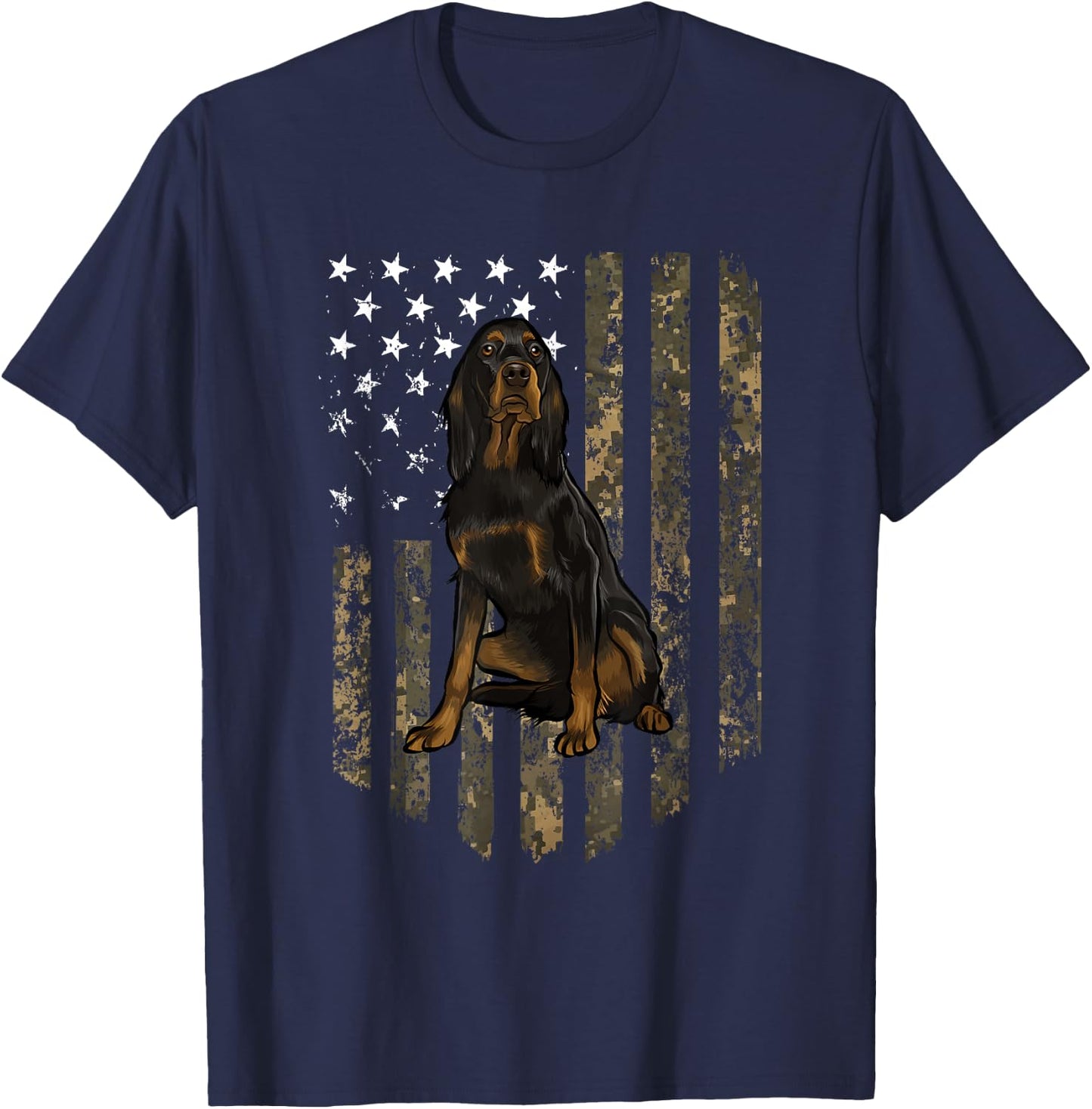 Camo American Flag Gordon Setter 4th Of July USA T-Shirt - T-Shirt | Navy