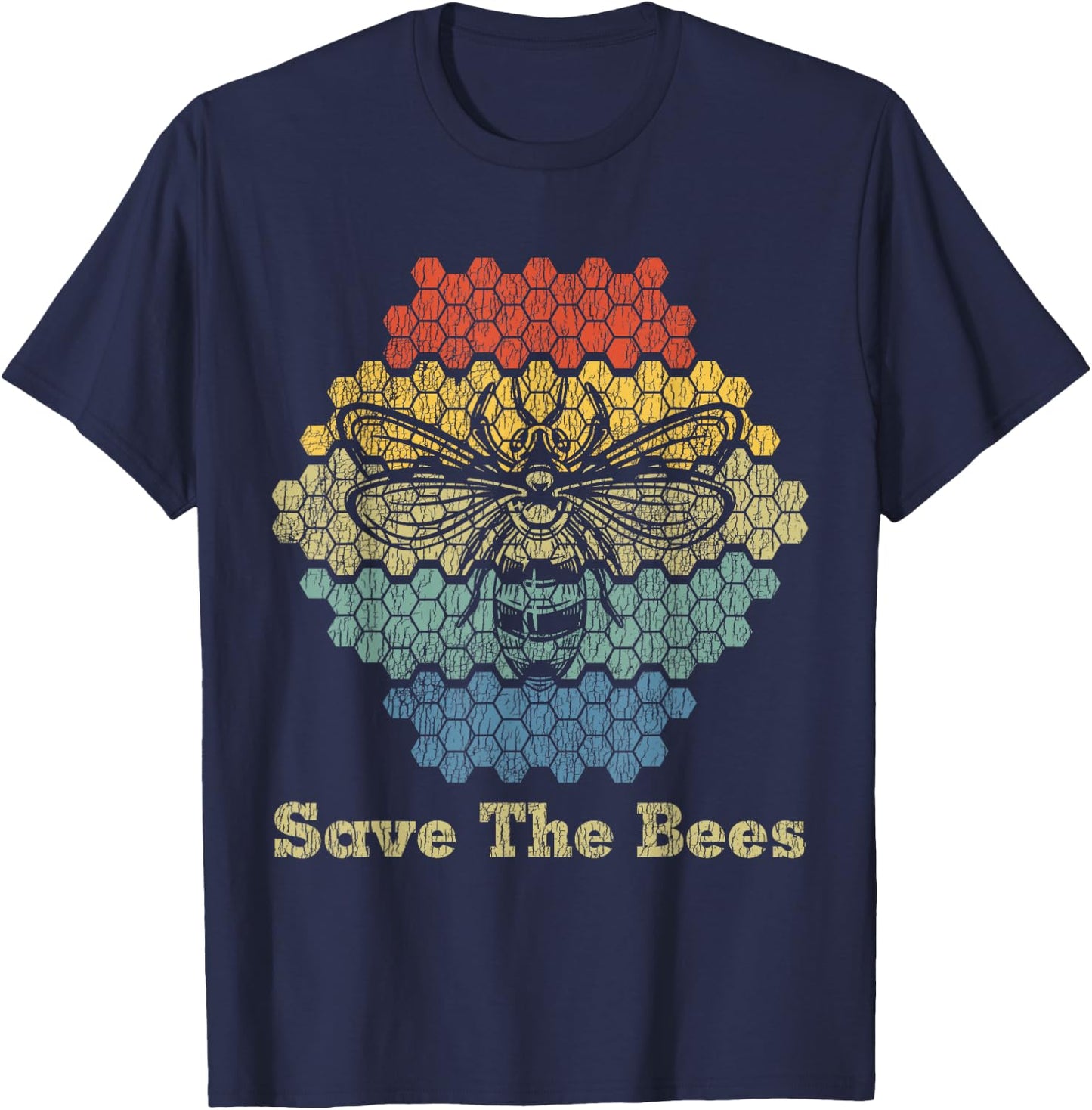 Retro Vintage Bumble Bee Save The Bees Keeper Climate Change T-Shirt - T-Shirt | Navy