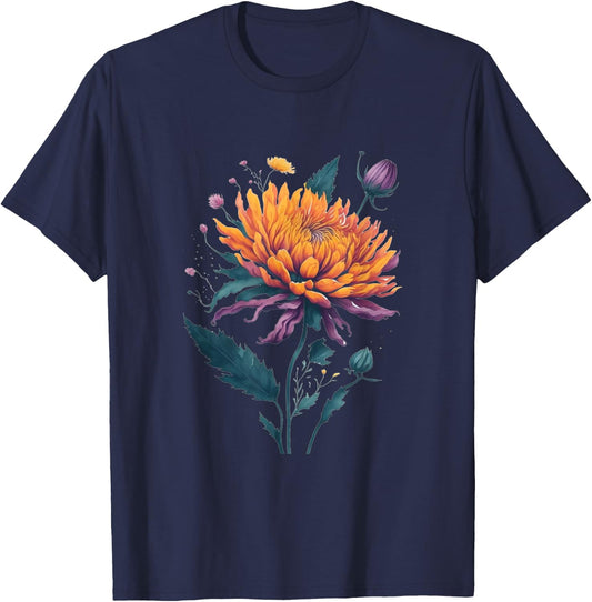 Vibrant Autumn Chrysanthemum Bloom in Full Glory T-Shirt - T-Shirt | Navy
