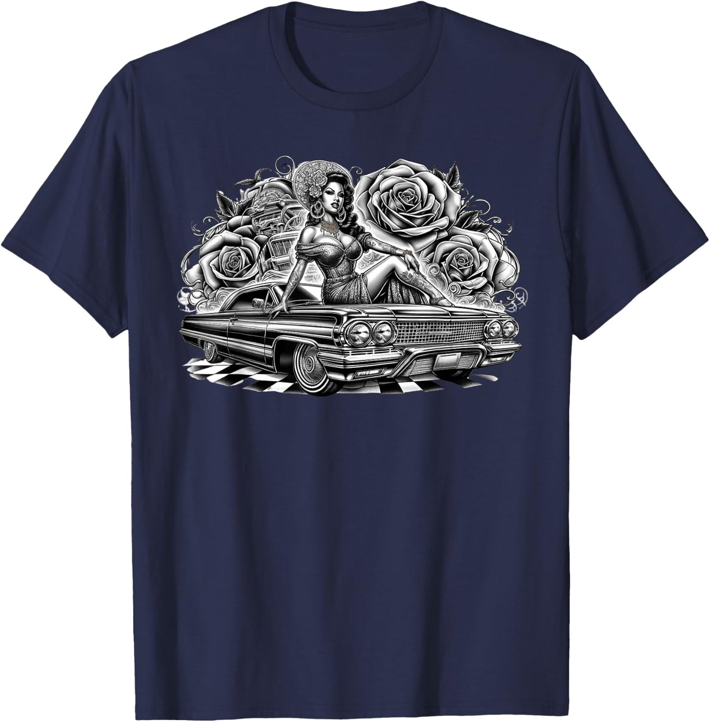 Mexican Street Culture Lowrider Latina Chola Model T-Shirt - T-Shirt | Navy