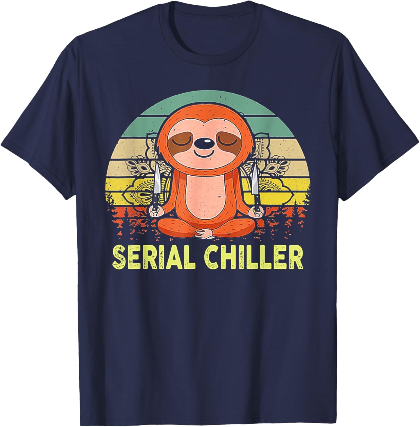 Serial Chiller Sloth Yoga Retro Vintage T-Shirt - T-Shirt | Navy