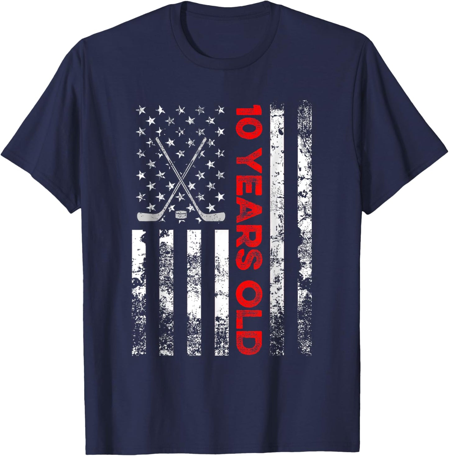 10 Year Old Shirt 10th Birthday USA Flag Hockey Shirt Kids Men T-Shirt - T-Shirt | Navy