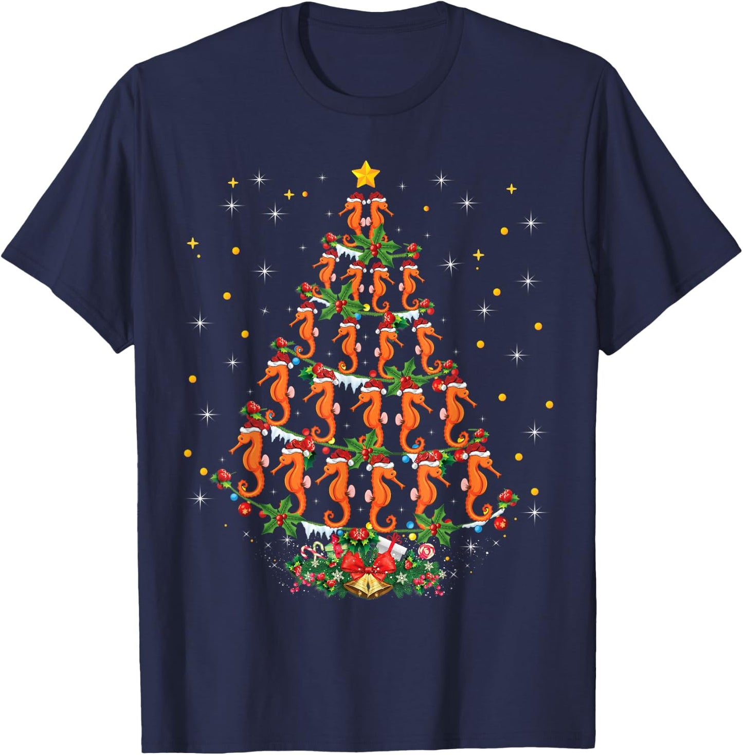 Funny Seahorses Lover Xmas Gift Seahorse Christmas Tree T-Shirt - T-Shirt | Navy
