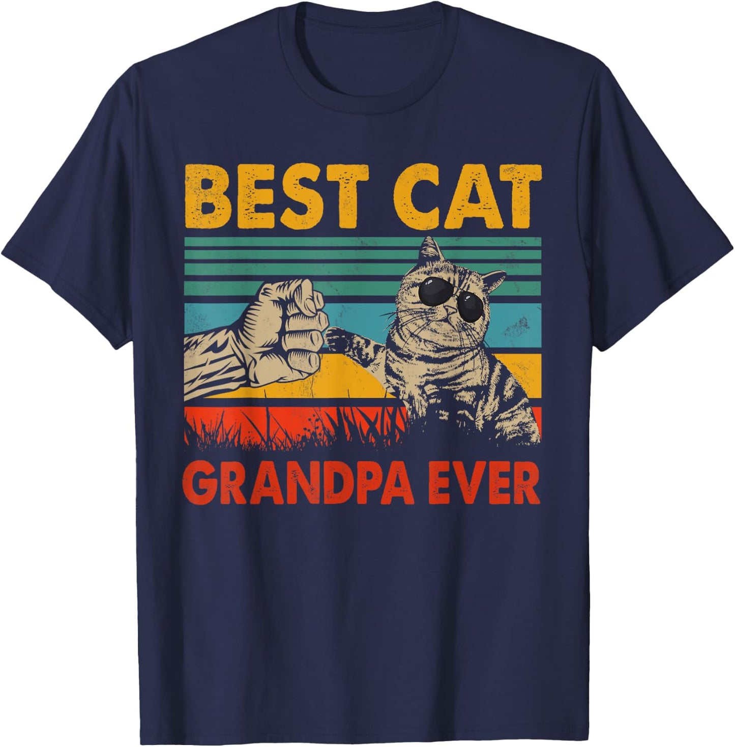 Vintage Retro Best Cat Grandpa Happy Father's Day Cat Lover Men Women T-Shirt - T-Shirt | Navy