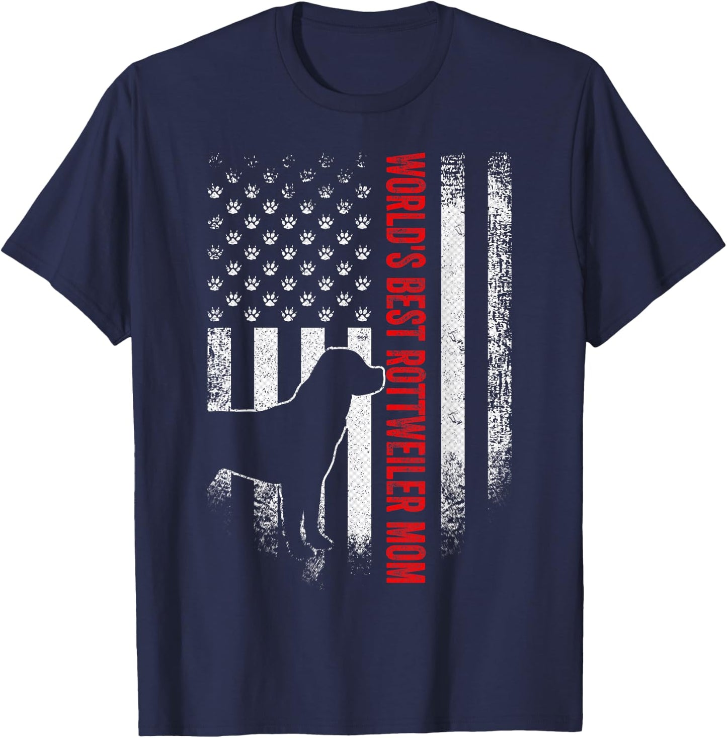 Vintage American Flag World's Best Rottweiler Mom Silhouette Men T-Shirt - T-Shirt | Navy