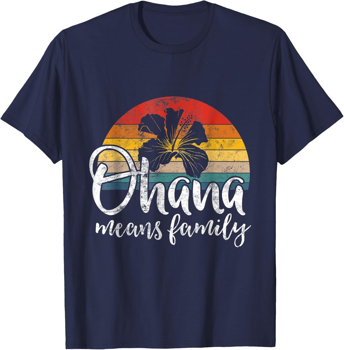Ohana Hawaiian Retro Summer Hawaii Flower Family Love Quote Women Kids T-Shirt - T-Shirt | Navy