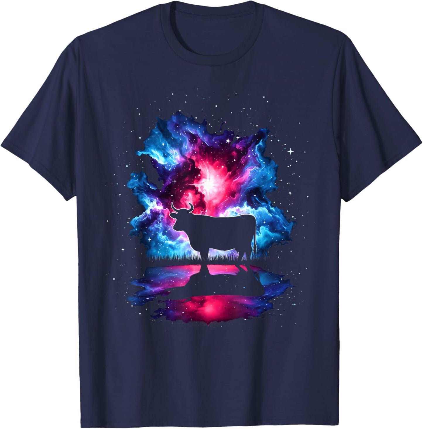 Cool Cosmic Cow Galaxy Graphic Space Art T-Shirt - T-Shirt | Navy